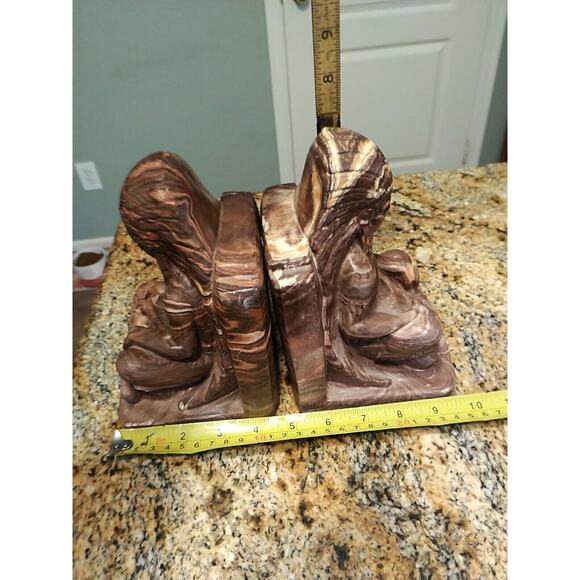 Vintage Swirly Indian Chief Statue Book Ends Rests Nice Heavy Vtg - Picture 12 of 12